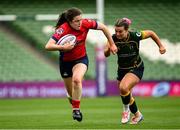 27 April 2025; Abby Moyles of UL Bohemian is tackled by Rhiann Heery of Railway Union RFC during the Energia All-Ireland League Women's Division 1 final match between Railway Union RFC and UL Bohemian at the Aviva Stadium in Dublin. Photo by Matt Browne/Sportsfile