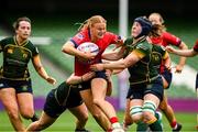 27 April 2025; Laoise McGonagle of UL Bohemian is tackled by Caoimhe McCormack and Molly Boyle of Railway Union RFC during the Energia All-Ireland League Women's Division 1 final match between Railway Union RFC and UL Bohemian at the Aviva Stadium in Dublin. Photo by Matt Browne/Sportsfile