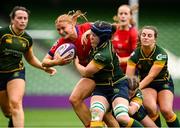 27 April 2025; Laoise McGonagle of UL Bohemian is tackled by Caoimhe McCormack and Molly Boyle of Railway Union RFC during the Energia All-Ireland League Women's Division 1 final match between Railway Union RFC and UL Bohemian at the Aviva Stadium in Dublin. Photo by Matt Browne/Sportsfile