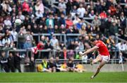 27 April 2025; Sam Mulroy of Louth kicks a point during the Leinster GAA Football Senior Championship semi-final match between Kildare and Louth at Glenisk O'Connor Park in Tullamore, Offaly. Photo by Shauna Clinton/Sportsfile
