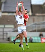 27 April 2025; Colm Dalton of Kildare in action against Andy McDonnell of Louth during the Leinster GAA Football Senior Championship semi-final match between Kildare and Louth at Glenisk O'Connor Park in Tullamore, Offaly. Photo by Shauna Clinton/Sportsfile