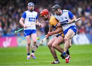 27 April 2025; Peter Duggan of Clare in action against Jamie Barron of Waterford during the Munster GAA Hurling Senior Championship Round 2 match between Waterford and Clare at Walsh Park in Waterford. Photo by Piaras Ó Mídheach/Sportsfile