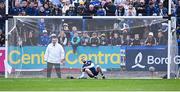 27 April 2025; Clare goalkeeper Eibhear Quilligan is beaten for Waterford's first goal, a penalty by Stephen Bennett, during the Munster GAA Hurling Senior Championship Round 2 match between Waterford and Clare at Walsh Park in Waterford. Photo by Piaras Ó Mídheach/Sportsfile
