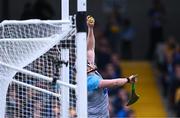 27 April 2025; Waterford goalkeeper Billy Nolan catches the ball in his small square after an attempt for a point by Peter Duggan of Clare during the Munster GAA Hurling Senior Championship Round 2 match between Waterford and Clare at Walsh Park in Waterford. Photo by Piaras Ó Mídheach/Sportsfile