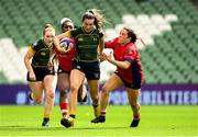 27 April 2025; Leah Tarpey of Railway Union RFC is tackled by Chisom Ugwueru and Lily Brady of UL Bohemian during the Energia All-Ireland League Women's Division 1 final match between Railway Union RFC and UL Bohemian at the Aviva Stadium in Dublin. Photo by Matt Browne/Sportsfile