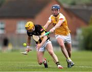 27 April 2025; Richie Reid of Kilkenny in action against Keelan Molloy of Antrim during the Leinster GAA Hurling Senior Championship Round 2 match between Antrim and Kilkenny at Corrigan Park in Belfast. Photo by Thomas Flinkow/Sportsfile