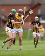 27 April 2025; Eoghan Campbell of Antrim in action against Tommy Walsh of Kilkenny during the Leinster GAA Hurling Senior Championship Round 2 match between Antrim and Kilkenny at Corrigan Park in Belfast. Photo by Thomas Flinkow/Sportsfile