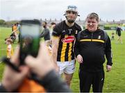 27 April 2025; Huw Lawlor of Kilkenny has his photo taken with a supporter after his side's defeat in the Leinster GAA Hurling Senior Championship Round 2 match between Antrim and Kilkenny at Corrigan Park in Belfast. Photo by Thomas Flinkow/Sportsfile