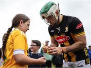 27 April 2025; Paddy Deegan of Kilkenny signs a supporter's sliotar after the Leinster GAA Hurling Senior Championship Round 2 match between Antrim and Kilkenny at Corrigan Park in Belfast. Photo by Thomas Flinkow/Sportsfile