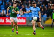 27 April 2025; David Byrne of Dublin in action against Eoghan Frayne of Meath during the Leinster GAA Football Senior Championship semi-final match between Dublin and Meath at Laois Hire O'Moore Park in Portlaoise, Laois. Photo by Ray McManus/Sportsfile