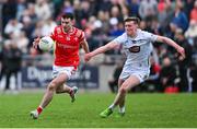 27 April 2025; Craig Lennon of Louth in action against Colm Dalton of Kildare during the Leinster GAA Football Senior Championship semi-final match between Kildare and Louth at Glenisk O'Connor Park in Tullamore, Offaly. Photo by Shauna Clinton/Sportsfile