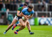 27 April 2025; David Byrne of Dublin is tackled by Donal Keogan of Meath during the Leinster GAA Football Senior Championship semi-final match between Dublin and Meath at Laois Hire O'Moore Park in Portlaoise, Laois. Photo by Ray McManus/Sportsfile