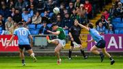 27 April 2025; Keith Curtis of Meath  kicks a two point score during the Leinster GAA Football Senior Championship semi-final match between Dublin and Meath at Laois Hire O'Moore Park in Portlaoise, Laois. Photo by Ray McManus/Sportsfile