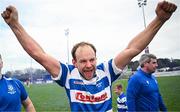 27 April 2025; Craig Miller of Athy celebrates after his side's victory in the Bank of Ireland Provincial Towns Cup final match between Athy RFC and County Carlow FC at Forenaughts in Naas, Kildare. Photo by Seb Daly/Sportsfile