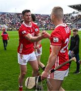27 April 2025; Séamus Harnedy, left, and Tommy O'Connell of Cork after the Munster GAA Hurling Senior Championship Round 2 match between Cork and Tipperary at SuperValu Páirc Uí Chaoimh in Cork. Photo by Brendan Moran/Sportsfile
