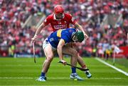 27 April 2025; Robert Doyle of Tipperary holds off the challenge of Alan Connolly of Cork during the Munster GAA Hurling Senior Championship Round 2 match between Cork and Tipperary at SuperValu Páirc Uí Chaoimh in Cork. Photo by Brendan Moran/Sportsfile