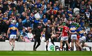 27 April 2025; Tipperary manager Liam Cahill and Tipperary supporters react to a line ball decision by lines umpire Sean Stack during the Munster GAA Hurling Senior Championship Round 2 match between Cork and Tipperary at SuperValu Páirc Uí Chaoimh in Cork. Photo by Brendan Moran/Sportsfile