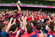 27 April 2025; Clontarf players and supporters celebrate with the cup after the Energia All-Ireland League Men's Division 1A final match between Clontarf and Cork Constitution at the Aviva Stadium in Dublin. Photo by Matt Browne/Sportsfile