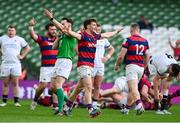 27 April 2025; Sam Owens of Clontarf celebrates at the final whistle after the Energia All-Ireland League Men's Division 1A final match between Clontarf and Cork Constitution at the Aviva Stadium in Dublin. Photo by Matt Browne/Sportsfile