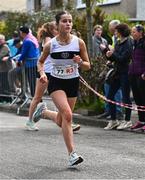 27 April 2025; Lily Clarke Hanrahan of Donore Harriers, Dublin, competes in the senior women's event during the 123.ie National Road Relay Championships in Raheny, Dublin. Photo by Tyler Miller/Sportsfile