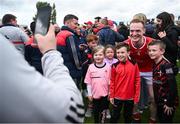 27 April 2025; Donal McKenny of Louth with supporters after the Leinster GAA Football Senior Championship semi-final match between Kildare and Louth at Glenisk O'Connor Park in Tullamore, Offaly. Photo by Shauna Clinton/Sportsfile