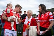 27 April 2025; Conor Grimes of Louth with wife Jayne and their daughter Izzy, aged one, after the Leinster GAA Football Senior Championship semi-final match between Kildare and Louth at Glenisk O'Connor Park in Tullamore, Offaly. Photo by Shauna Clinton/Sportsfile
