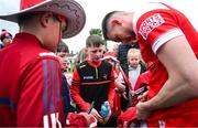 27 April 2025; Ciaran Downey of Louth with supporters after the Leinster GAA Football Senior Championship semi-final match between Kildare and Louth at Glenisk O'Connor Park in Tullamore, Offaly. Photo by Shauna Clinton/Sportsfile
