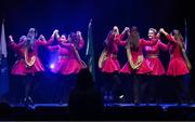 27 April 2025; The Craobh Chomhartha An Mhainistir team, including Órla Byrnes, Niamh Murphy, Heather Byrnes, Aoife Gilmartin, Sara Gilmartin, Ella Wojnar, Róisín Musgrave and Emily Bourke, representing Limerick and Munster in the Rince Foirne competition during the 2025 Scór Sinsear All-Ireland Finals at the TF Theatre in Castlebar, Mayo. Photo by Shauna Clinton/Sportsfile