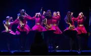 27 April 2025; The Craobh Chomhartha An Mhainistir team, including Órla Byrnes, Niamh Murphy, Heather Byrnes, Aoife Gilmartin, Sara Gilmartin, Ella Wojnar, Róisín Musgrave and Emily Bourke, representing Limerick and Munster in the Rince Foirne competition during the 2025 Scór Sinsear All-Ireland Finals at the TF Theatre in Castlebar, Mayo. Photo by Shauna Clinton/Sportsfile