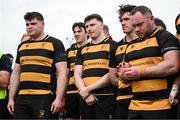 27 April 2025; County Carlow players after their side's defeat in the Bank of Ireland Provincial Towns Cup final match between Athy RFC and County Carlow FC at Forenaughts in Naas, Kildare. Photo by Seb Daly/Sportsfile