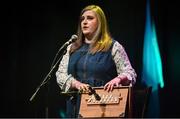27 April 2025; Aoife Maguire representing Dublin and Leinster in the Amhránaíocht Aonair competition during the 2025 Scór Sinsear All-Ireland Finals at the TF Theatre in Castlebar, Mayo. Photo by Shauna Clinton/Sportsfile
