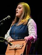 27 April 2025; Aoife Maguire representing Dublin and Leinster in the Amhránaíocht Aonair competition during the 2025 Scór Sinsear All-Ireland Finals at the TF Theatre in Castlebar, Mayo. Photo by Shauna Clinton/Sportsfile