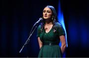27 April 2025; Leah McNamara representing Mayo and Connacht in the Amhránaíocht Aonair competition during the 2025 Scór Sinsear All-Ireland Finals at the TF Theatre in Castlebar, Mayo. Photo by Shauna Clinton/Sportsfile