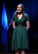 27 April 2025; Leah McNamara representing Mayo and Connacht in the Amhránaíocht Aonair competition during the 2025 Scór Sinsear All-Ireland Finals at the TF Theatre in Castlebar, Mayo. Photo by Shauna Clinton/Sportsfile