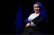 27 April 2025; Joanne Gillespie representing Armagh and Ulster in the Aithriseoireacht/ Scéalaíocht competition during the 2025 Scór Sinsear All-Ireland Finals at the TF Theatre in Castlebar, Mayo. Photo by Shauna Clinton/Sportsfile