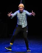 27 April 2025; Hugo Slevin representing Westmeath and Leinster in the Aithriseoireacht/ Scéalaíocht competition during the 2025 Scór Sinsear All-Ireland Finals at the TF Theatre in Castlebar, Mayo. Photo by Shauna Clinton/Sportsfile