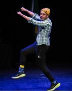 27 April 2025; Hugo Slevin representing Westmeath and Leinster in the Aithriseoireacht/ Scéalaíocht competition during the 2025 Scór Sinsear All-Ireland Finals at the TF Theatre in Castlebar, Mayo. Photo by Shauna Clinton/Sportsfile