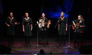 27 April 2025; The Raonaithe Chairbre team, including Elaine Moore, Isabelle Moore, Sinéad O’Regan, Claire O’Regan and Catriona Collins, representing Cork and Munster in the Bailéad-Ghrúpa competition during the 2025 Scór Sinsear All-Ireland Finals at the TF Theatre in Castlebar, Mayo. Photo by Shauna Clinton/Sportsfile