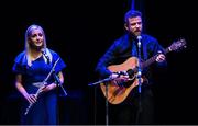 27 April 2025; The Naomh Muire team, including John Butler, Clodagh McDonagh, Jordyn Mulvey, Colm Keane and Laura Crossan, representing Leitrim and Connacht in the Bailéad-Ghrúpa competition during the 2025 Scór Sinsear All-Ireland Finals at the TF Theatre in Castlebar, Mayo. Photo by Shauna Clinton/Sportsfile
