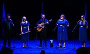 27 April 2025; The Naomh Muire team, including John Butler, Clodagh McDonagh, Jordyn Mulvey, Colm Keane and Laura Crossan, representing Leitrim and Connacht in the Bailéad-Ghrúpa competition during the 2025 Scór Sinsear All-Ireland Finals at the TF Theatre in Castlebar, Mayo. Photo by Shauna Clinton/Sportsfile
