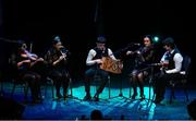 27 April 2025; The Droim Leathan team, including Aideen Burns, CJ Burns, Oisín Flynn, Céire Flynn and Niamh Brady, representing Cavan and Ulster in the Ceol Uirlise competition during the 2025 Scór Sinsear All-Ireland Finals at the TF Theatre in Castlebar, Mayo. Photo by Shauna Clinton/Sportsfile