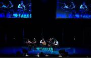 27 April 2025; The Droim Leathan team, including Aideen Burns, CJ Burns, Oisín Flynn, Céire Flynn and Niamh Brady, representing Cavan and Ulster in the Ceol Uirlise competition during the 2025 Scór Sinsear All-Ireland Finals at the TF Theatre in Castlebar, Mayo. Photo by Shauna Clinton/Sportsfile