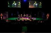 27 April 2025; The Tuaim Uí Mheára team, including Laura Carey, Geraldine Crowe, David Crowe, Mary Meagher and Michelle Connolly, representing Tipperary and Munster in the Ceol Uirlise competition during the 2025 Scór Sinsear All-Ireland Finals at the TF Theatre in Castlebar, Mayo. Photo by Shauna Clinton/Sportsfile