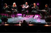 27 April 2025; The Tuaim Uí Mheára team, including Laura Carey, Geraldine Crowe, David Crowe, Mary Meagher and Michelle Connolly, representing Tipperary and Munster in the Ceol Uirlise competition during the 2025 Scór Sinsear All-Ireland Finals at the TF Theatre in Castlebar, Mayo. Photo by Shauna Clinton/Sportsfile