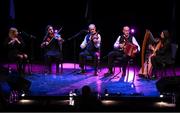 27 April 2025; The Droim Chliabh / Ros Ceite team, including Seán Carroll, Noelle Mitchell, Megan Duffy, Philip Duffy and Niamh McGloin, representing Sligo and Connacht in the Ceol Uirlise competition during the 2025 Scór Sinsear All-Ireland Finals at the TF Theatre in Castlebar, Mayo. Photo by Shauna Clinton/Sportsfile