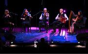 27 April 2025; The Droim Chliabh / Ros Ceite team, including Seán Carroll, Noelle Mitchell, Megan Duffy, Philip Duffy and Niamh McGloin, representing Sligo and Connacht in the Ceol Uirlise competition during the 2025 Scór Sinsear All-Ireland Finals at the TF Theatre in Castlebar, Mayo. Photo by Shauna Clinton/Sportsfile