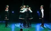27 April 2025; The Cora Finne team, including Mike Furey, Francis Tyrell, Joseph O'Brien, Colin McDonagh, Mary Tyrell Higgins, Mary Murtagh, Sabrina Melvin and Sheila Lynch, representing Galway and Connacht in the Rince Seit competition during the 2025 Scór Sinsear All-Ireland Finals at the TF Theatre in Castlebar, Mayo. Photo by Shauna Clinton/Sportsfile