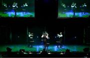 27 April 2025; The Cora Finne team, including Mike Furey, Francis Tyrell, Joseph O'Brien, Colin McDonagh, Mary Tyrell Higgins, Mary Murtagh, Sabrina Melvin and Sheila Lynch, representing Galway and Connacht in the Rince Seit competition during the 2025 Scór Sinsear All-Ireland Finals at the TF Theatre in Castlebar, Mayo. Photo by Shauna Clinton/Sportsfile