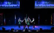 27 April 2025; The Gleann an Iolair team, including Tiegan Mullan, Sarah Canning, Aoife McIlvar, Meabh Boylan, Eunan Boylan, Fearghal Close, Donal Close and Ronan Close, representing Derry and Ulster in the Rince Seit competition during the 2025 Scór Sinsear All-Ireland Finals at the TF Theatre in Castlebar, Mayo. Photo by Shauna Clinton/Sportsfile