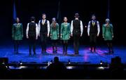 27 April 2025; The Gleann an Iolair team, including Tiegan Mullan, Sarah Canning, Aoife McIlvar, Meabh Boylan, Eunan Boylan, Fearghal Close, Donal Close and Ronan Close, representing Derry and Ulster in the Rince Seit competition during the 2025 Scór Sinsear All-Ireland Finals at the TF Theatre in Castlebar, Mayo. Photo by Shauna Clinton/Sportsfile